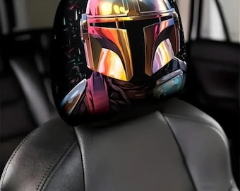 2pc Car Headrest Cover Set - Star Wars Themed - Mandalorian - 2x Universal Vehicle head Rest Covers TV Movie
