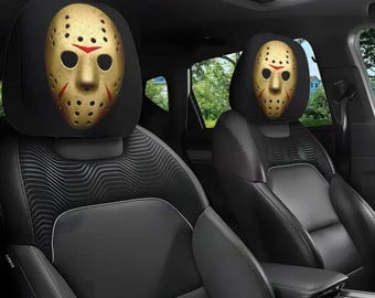 Juego de 2 fundas para reposacabezas de coche - Jason - Viernes 13 - Accesorios universales para vehículos con temática de terror - Asesino en serie de la película - Halloween
