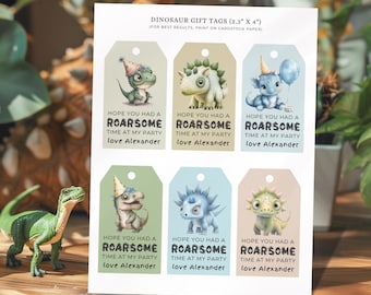 Dinosaur Party Favor Gift Tags, Editable Thank You Labels (Instant Download)