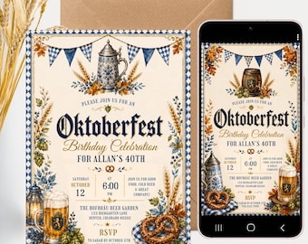 Oktoberfest Birthday Party Invitation - Editable Invite for Print & Digital (Instant Download)