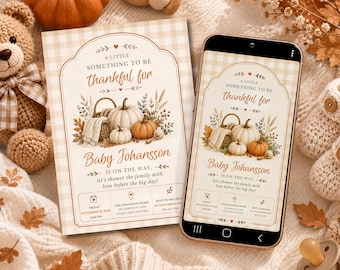 Fall Baby Shower Invitation Something to Be Thankful For - Editable for Print & Digital (Instant Download)