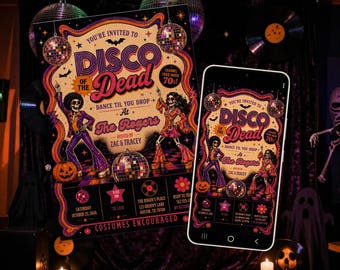 Disco of the Dead Adult Halloween Party Invitation - Editable Template for Print & Digital (Instant Download)