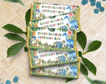 Dinosaur Party Chocolate Bar Wrapper Personalized (Instant Download)