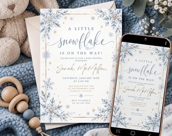 Winter Baby Shower Invitation Template 'A Little Snowflake' - Editable for Print & Digital (Instant Download)