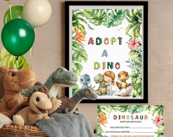 Dinosaur Party Favor Printable Adopt a Dino Kit For Kids Birthday Parties (Instant Download)