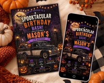 Spooktacular Halloween Birthday Party Invitation - Editable Template for Print & Digital (Instant Download)