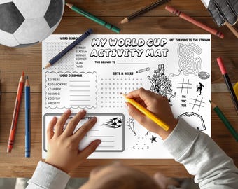 Kids Football World Cup 2026 Activity Placemat Coloring Quiet Time Games Soccer Themed (Instant Download)