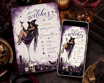Where My Witches at Spooky Soiree Invitation - Editable Halloween Party Invite Template for Print & Digital (Instant Download)
