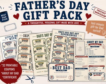 Father's Day Experience Tickets & Coupon Book, Printable Gift for Dad: Vouchers, Certificate, About My Dad Keepsake (Instant Download)
