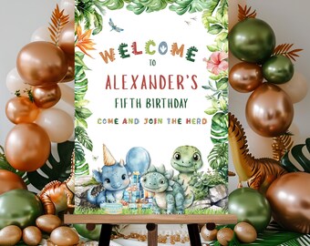 Dinosaur Party Welcome Poster - Editable Kids Party Sign (Instant Download)