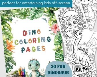 Cute Dinosaur Coloring Pages Instant Donwload Printable PDF Activity for Kids