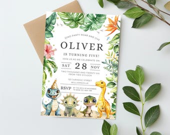 Dinosaur 5th Birthday Invitation, Editable Party Invite (Digital Download)