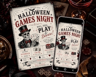 Halloween Games Night Party Invitation - Editable Template for Print & Digital (Instant Download)