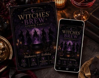 Witches Brew Dinner Party Halloween Invitation - Editable Template for Print & Digital (Instant Download)