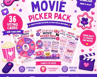 Movie Picker Slumber Party Game Bundle for Teens & Tween Girls  (Instant Download Printable Activity)