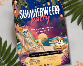 Summerween Party Digital Invite for Summer Halloween Parties (Editable Invitation Template)