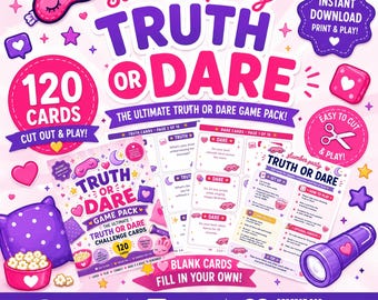 Truth or Dare Teen Slumber Party Printable Game Pack (Instant Download)