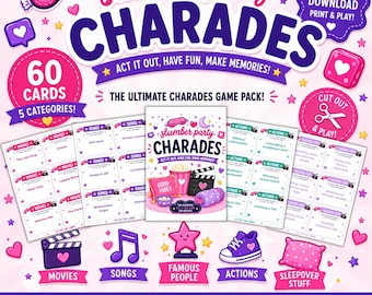 Charades Slumber Party Game for Teens & Tween Girls. Birthday Sleepover Activity (Instant Download Printable)