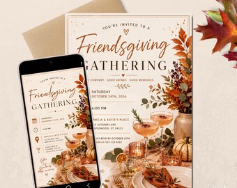 Fall Friendgiving Gathering Party Invitation - Editable for Print & Digital (Instant Download)