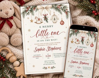 A Merry Little One Baby Shower Invitation Template - Editable for Print & Digital (Instant Download)