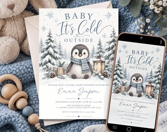 Winter Baby Shower Invitation Template Baby It's Cold Outside  - Editable for Print & Digital (Instant Download)
