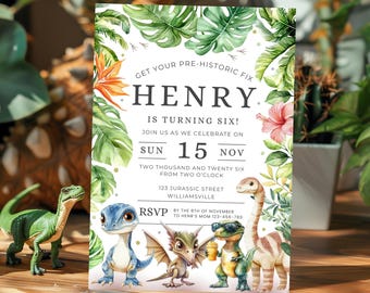 Dinosaur 6th Birthday Invitation, Editable Party Invite (Digital Download)