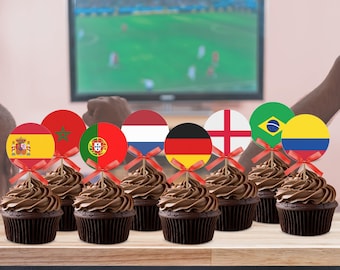 World Cup Party Cupcake Toppers: 48 Nations Flag Food Decor (Digital Download)