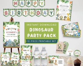 Dinosaur Party Printable Pack, 10-Piece Coordinating Set (Digital Download)