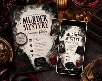Murder Mystery Adult Dinner Party Invitation - Editable Halloween Invite Template for Print & Digital (Instant Download)