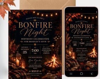 Bonfire Night Birthday Party Invitation - Editable Template for Print & Digital (Instant Download)