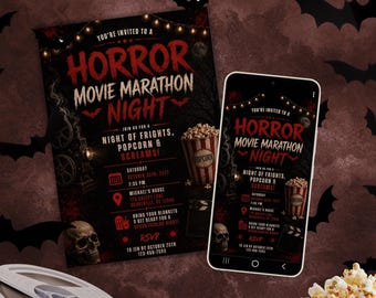 Horror Movie Marathon Invitation - Editable Halloween Party Invite Template for Print & Digital (Instant Download)