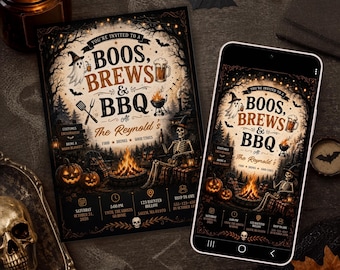 Boos Brews & BBQ Adult Halloween Party Invitation - Editable Template for Print and Digital (Instant Download)