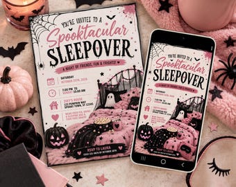 Spooktacular Sleepover Halloween Party Invitation - Editable Invite Template for Print & Digital (Instant Download)