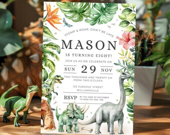 Dinosaur 8th Birthday Invitation, Editable Party Invite (Digital Download)