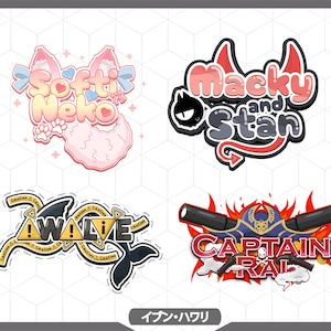 May include: Four colorful cartoon logo designs. The logos include the text "Softi Neko" with cat ears and a tail, "Macky and Stan", "Awalve" with a shark, and "Captain Ral" with a pirate theme.