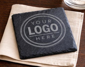 Custom Logo Slate Coasters - Personalized Engraved Business Gift