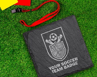 Custom Soccer Slate Coaster | Engraved Team Logo Gift | Personalized Sports Coaster | Soccer Gift for Him