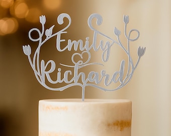 Custom Wooden Wedding Cake Topper, Personalized Name Cake Topper, Laser Cut Cake Decor, Engagement Bridal Shower