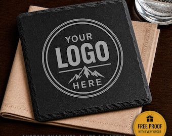Custom Logo Slate Coasters - Personalized Engraved Business Gift, Company Logo Coasters, Corporate Branding, Bulk Order