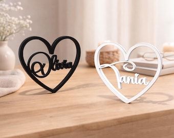 Heart Name Place Cards, Personalized Wedding Name Tags, Laser Cut Wood Escort Cards, Rustic Wedding Decor