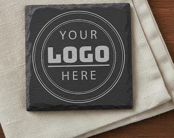 Custom Logo Slate Coasters - Personalized Engraved Business Gift - Bulk Order