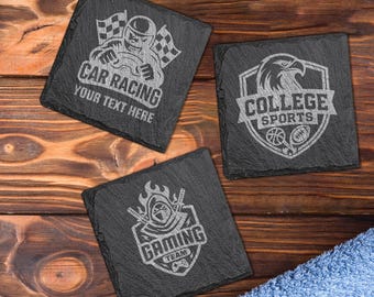 Custom Logo Slate Coaster | Personalized Laser Engraved Stone Coaster | Upload Your Design | Sports Fan Gift