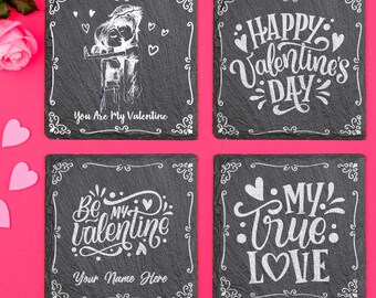 Valentines Day Gift for Her - Custom Engraved Heart Coaster, Personalized Romantic Valentine Keepsake