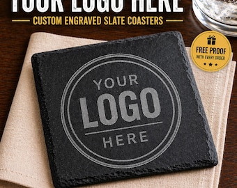 Custom Logo Slate Coasters, Personalized Business Coasters, Engraved Company Logo Gift, Corporate Branding Coasters, Bulk Custom Coasters