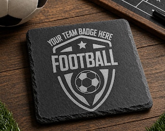 Personalized Football Slate Coasters | Custom Team Logo | Engraved Sports Gift for Dad | Man Cave Bar Decor | Game Day Coaster Set