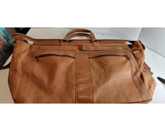 vintage classic worn look soft "naked leather carpet bag W Pockets Travel Luxury