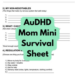 Mini hoja de supervivencia para mamás con AuDHD / Registro diario del sistema nervioso imprimible