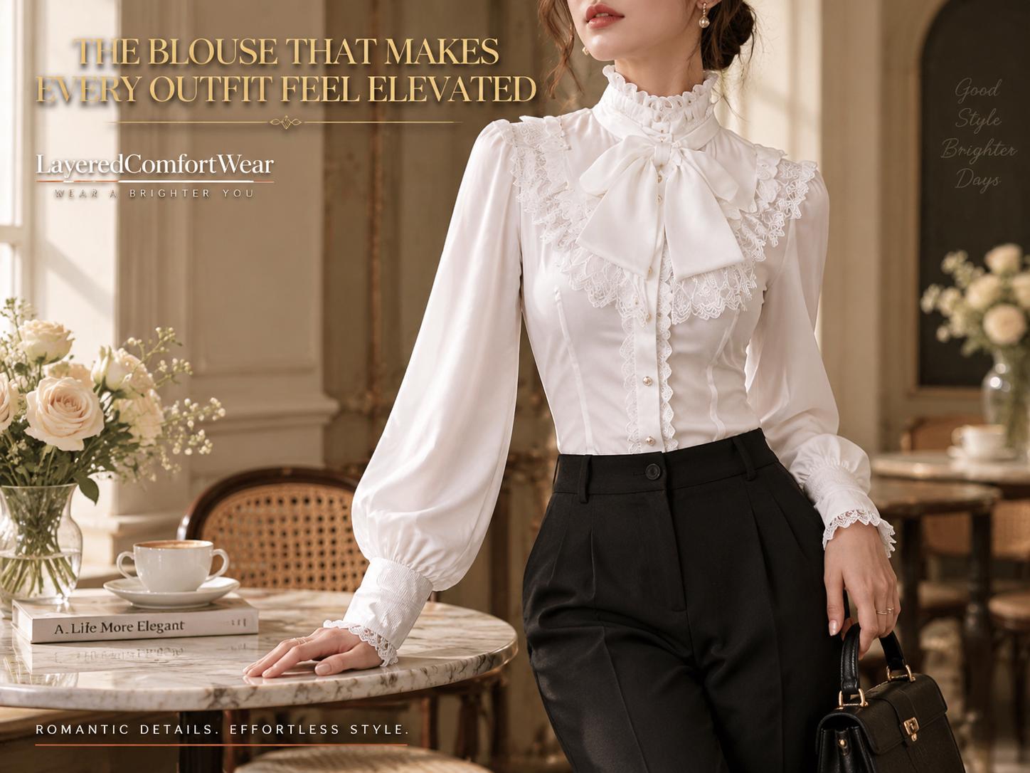 Victorian Back Button High Collar Blouse - Etsy