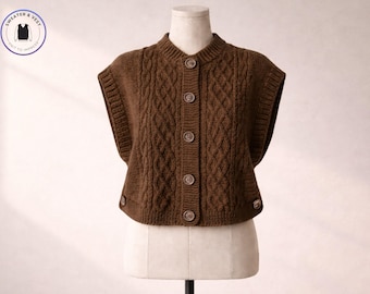 Cable Knit Sweater Vest | Buttoned Cropped O-Neck Layering Top