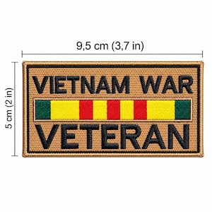 Vietnam War Veteran Embroidered Patch, Hook and Loop Backing, 3.7 x 2 Inches